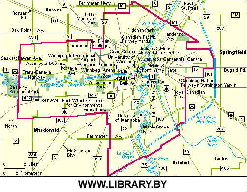 Map of the centre of Winnipeg, Canada